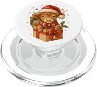 Highland Cow Christmas In Gifts Box Watercolor Santa Hat PopSockets PopGrip para MagSafe