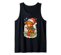 Highland Cow Christmas Lights Cute Santa Hat Watercolor Camiseta sin Mangas