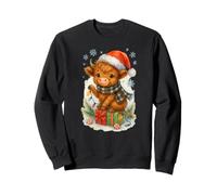 Highland Cow Christmas Lights Cute Santa Hat Watercolor Sudadera