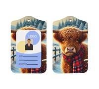 Highland-Cow-Christmas - Soporte para tarjetas de identificación de piel sintética con cordón, soporte vertical para insignia de nombre para Ofiice
