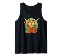 Highland Cow Christmas Wreath & Heart Glasses Watercolor Camiseta sin Mangas
