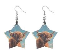 Highland Cow Clound Bubbles - Pendientes colgantes de madera para mujer, diseño de gota, Love, Madera, Sin piedra preciosa
