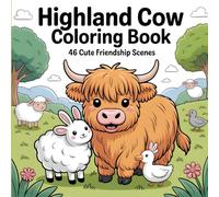 Highland Cow Coloring Book: 46 Cute Friendship Scenes with Highland Cows and Animal Friends