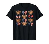 Highland Cow Coquette Bow Patriotic 4th of July Camiseta gráfica económica, Hombre, Negro, S