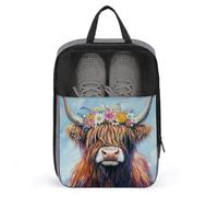 Highland Cow Crown of Colorful Flowers - Bolsa de zapatos para viajes, uso diario, bolsa de almacenamiento antipolvo para zapatos de golf