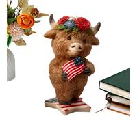 Highland Cow Decor - Decoración Patriótica para el 4 de julio con escocés | Regalo Memorial Day para centro de mesa, bandeja interior exterior jardín