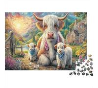 Highland Cow Family 1000Pc Recycled Paper Puzzle Cow with Two Calves for Adults 14-99 Years Home Decor & Gift 38x26cm/1000pcs