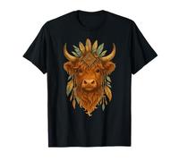 Highland Cow Feather Boho Mystic Scottish Highland Ganado Camiseta