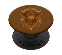 Highland Cow Feather Boho Mystic Scottish Highland Ganado PopSockets PopGrip Adhesivo
