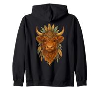 Highland Cow Feather Boho Mystic Scottish Highland Ganado Sudadera con Capucha