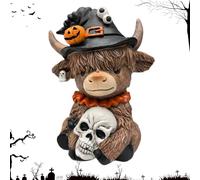 Highland Cow Figurines, Brown Resin Cattle Statue, 3.15x4.13 Inches Handcrafted & Sturdy Design, Rustic Animal Table Decor for Bookshelf, Home, Apartment, Desktop, Bedroom, Living Room, Shelf Display