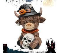 Highland Cow Figurines, Resin Figurine Brown Cattle Statue, 3.15x4.13 Inches Lightweight & Various Spaces, Varnish Table Shelf Decor for Bookshelf, Home, Apartment, Desktop, Bedroom, and Living Room