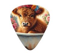 Highland-Cow-Floral - Paquete de 12 púas de guitarra con 3 grosores y caja de almacenamiento, púas ABS para bajistas eléctricos