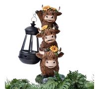 Highland Cow Garden Statue - Figura de resina divertida, luz solar alimentada, decoración de patio coleccionable | Escultura de patio resistente a la intemperie, encantador exterior para césped balcón