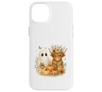 Highland Cow & Ghost Pumpkin Patch Watercolor Halloween Carcasa para iPhone 14 Plus