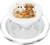 Highland Cow & Ghost Pumpkin Patch Watercolor Halloween PopSockets PopGrip para MagSafe