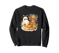 Highland Cow & Ghost Pumpkin Patch Watercolor Halloween Sudadera