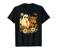 Highland Cow Ghost - Spooky Cute Retro Halloween Floral Camiseta