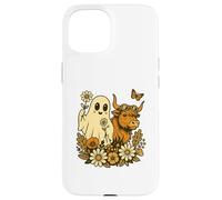 Highland Cow Ghost - Spooky Cute Retro Halloween Floral Carcasa para iPhone 15