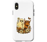 Highland Cow Ghost - Spooky Cute Retro Halloween Floral Carcasa para iPhone X/XS