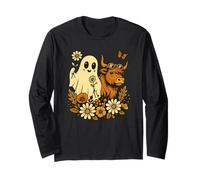 Highland Cow Ghost - Spooky Cute Retro Halloween Floral Manga Larga