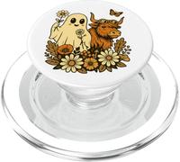 Highland Cow Ghost - Spooky Cute Retro Halloween Floral PopSockets PopGrip para MagSafe
