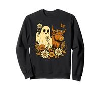 Highland Cow Ghost - Spooky Cute Retro Halloween Floral Sudadera