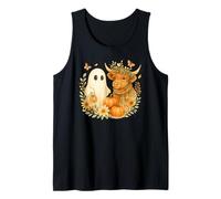 Highland Cow & Ghost Watercolor Pumpkin Patch Halloween Camiseta sin Mangas