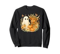 Highland Cow & Ghost Watercolor Pumpkin Patch Halloween Sudadera