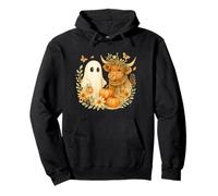 Highland Cow & Ghost Watercolor Pumpkin Patch Halloween Sudadera con Capucha