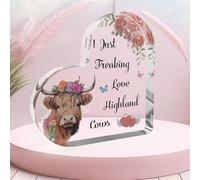 Highland Cow Gifts - Placa acrílica con forma de corazón, adornos de vaca de las tierras altas, regalos para mujeres