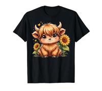 Highland Cow Girasol Lindo Rústico Animal de Granja Camiseta gráfica económica, Hombre, Negro, S
