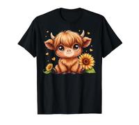 Highland Cow Girasol Lindo Rústico Animal de Granja Camiseta gráfica económica, Hombre, Negro, S