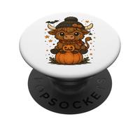Highland Cow Halloween Cute Pumpkin PopSockets PopGrip Adhesivo