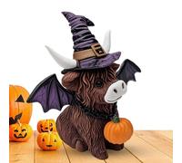 Highland Cow Halloween Decor | Figura De Resina, Diseño De Vestuario Espeluznante | Linda Escultura De Para Mesa, Patio, Porche, Granja, Bandeja De Niveles, Exhibición De Fiesta Al Aire Libre En