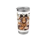 Highland Cow Halloween Glam Púrpura Calabazas Fantasmas Otoño Vaso térmico de acero inoxidable de doble pared