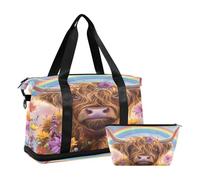 Highland Cow Head - Bolsa de viaje impermeable para gimnasio, deporte, bolsa de mano con compartimento, Highland Cow Head With, Talla única, Bolsa de viaje