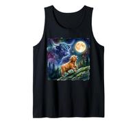Highland Cow Howling at The Moon Night Sky Animal Art Camiseta sin Mangas