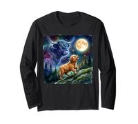 Highland Cow Howling at The Moon Night Sky Animal Art Manga Larga