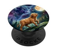Highland Cow Howling at The Moon Night Sky Animal Art PopSockets PopGrip Adhesivo