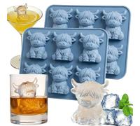 Highland Cow Ice Cube Tray, Mini Highland Cow Ice Cube Mold Cute 3D, Food-Grade Silicone Novelty Ice Cube Tray Highland Cow for Drinks, Cocktails, Chocolate ＆ Ornaments, 14.59 x 12.6 x 2.5 cm (2 PC)