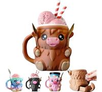 Highland Cow Ice Pint Holder,Cute Animal Penguin Ice Cream Pint Cup Container with 2 Spoons,3D Printed Reusable Popsicle Containers,Fun Gift For ICES Cream Lovers