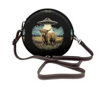 Highland Cow In A Field - Bolso cruzado redondo de piel para mujer