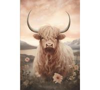 Highland Cow in a Magical Field Notebook Journal: 6 x 9 Inches 140-page Lined Matte Paperback