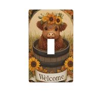 Highland Cow in Old Wood Barrel - Cubierta decorativa para interruptor de luz, 1 interruptor, placa de pared para cocina, granja, dormitorio, baño, decoración artística