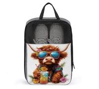 Highland Cow in Summer Beach Outfit - Bolsa de zapatos para viajes, uso diario, bolsa de almacenamiento antipolvo para zapatos de golf