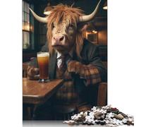 Highland Cow in The Bar - Juego de puzles para adultos, 1000 piezas, rompecabezas creativo, juego de descompresión, 1000 piezas (75 x 50 cm)