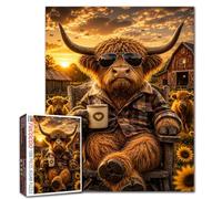 Highland Cow Jigsaw Puzzles for Adults 1000 Pieces Sunset Scene DIY Puzzles for Family Activity Games Western Farms Art Jigsaw Puzzles Home Wall Decor Craft Gifts 45 x 70 cm