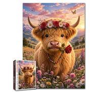 Highland Cow Jigsaw Puzzles for Adults 1000 Pieces Wildflower DIY Puzzles for Family Activity Games Sunset Scenery Art Jigsaw Puzzles Home Wall Decor Craft Gifts 45.7 x 70.6 pulgadas