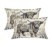 Highland Cow - Juego de 2 fundas de almohada rústicas de trigo a cuadros, ninguno negro, terciopelo suave, lavable, fundas decorativas para el hogar, sala de estar, dormitorio, sofá, 20 x 12 pulgadas